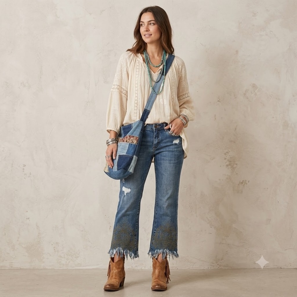 BLANKNYC Kick Flare Cropped Jeans Women Blue Distressed Studded Raw HemSize 29‎